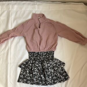 Pink Blouse with Black Floral Skirt